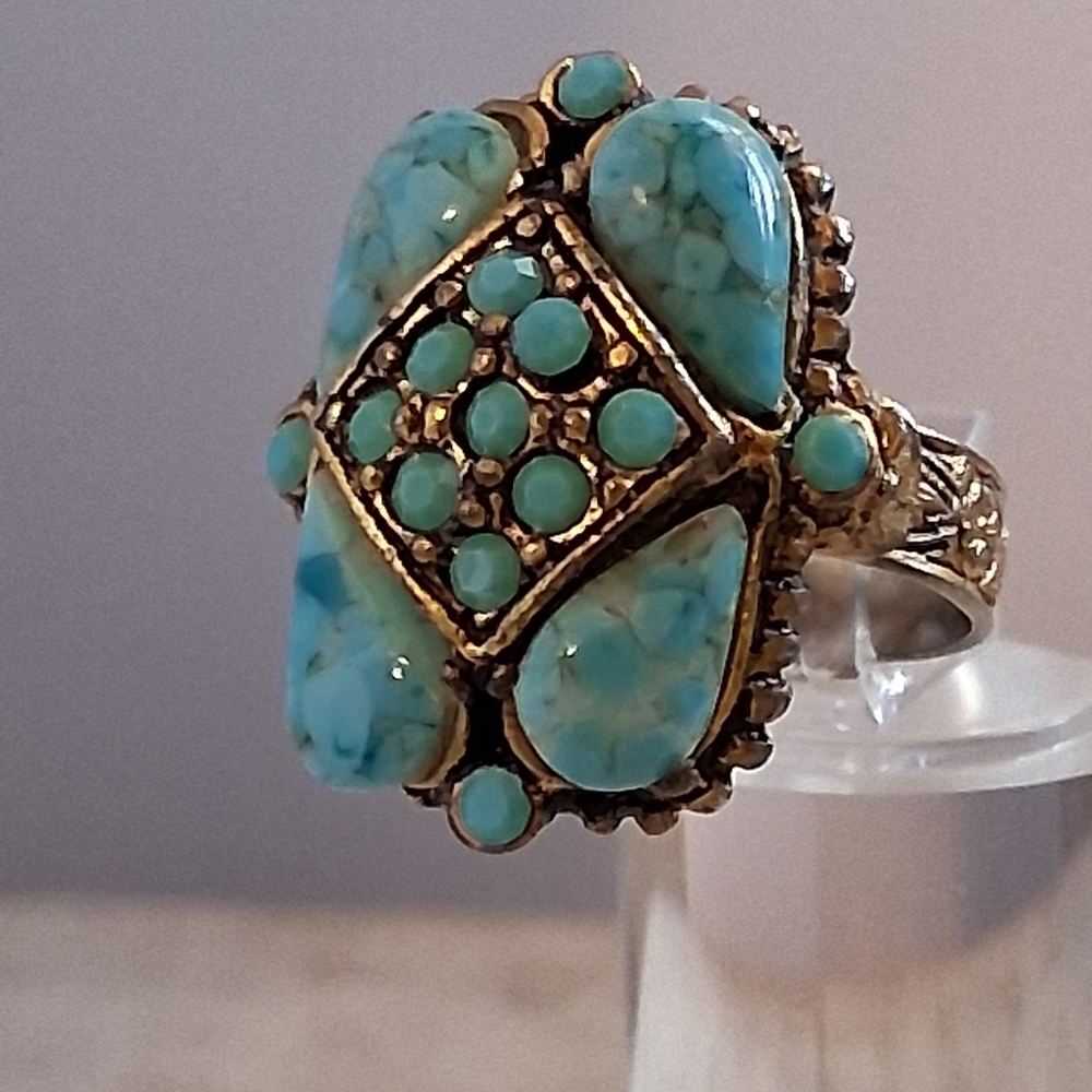 Turquoise and Gold Womens Ring